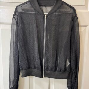 SHEIN Glitter Sheer Black Bomber Jacket